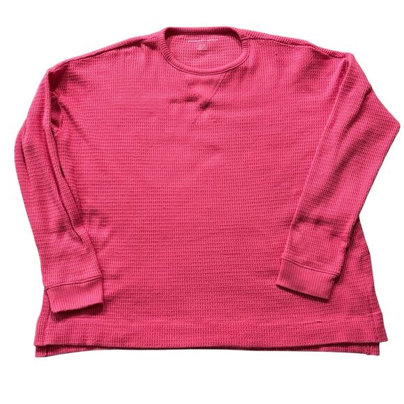American Eagle Women's Long Sleeve Waffle Knit Top Bright Pink Oversized Small - Picture 1 of 5